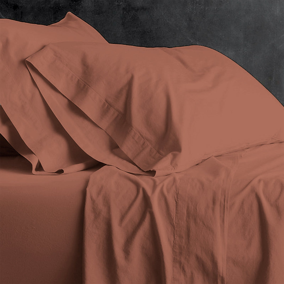 Park Avenue Bed Sheet European Vintage Washed Cotton Home Bedding Auburn — King