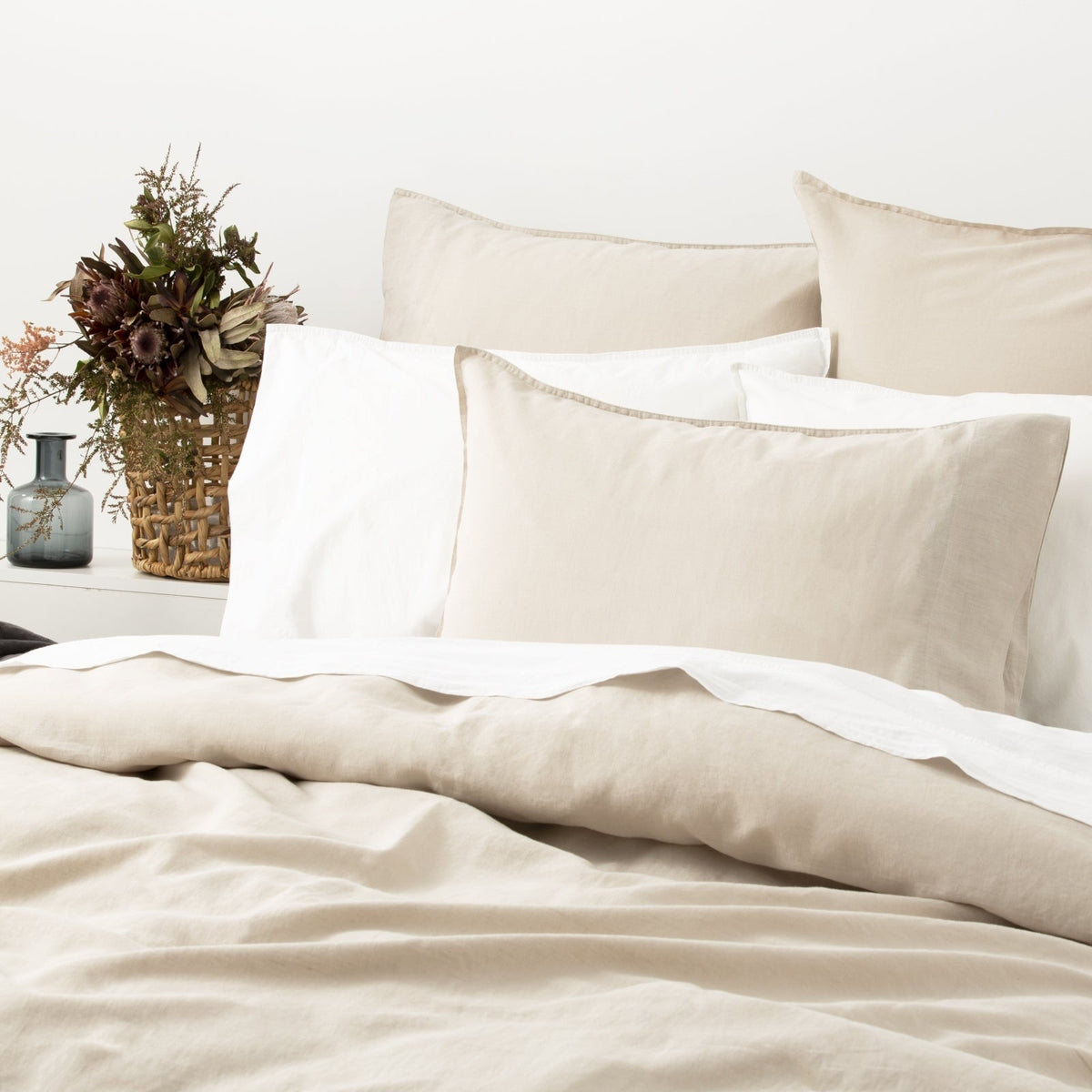 Renee Taylor Cavallo Home 65cm Pillowcase Cover Stone Washed Linen Euro Natural — image 2