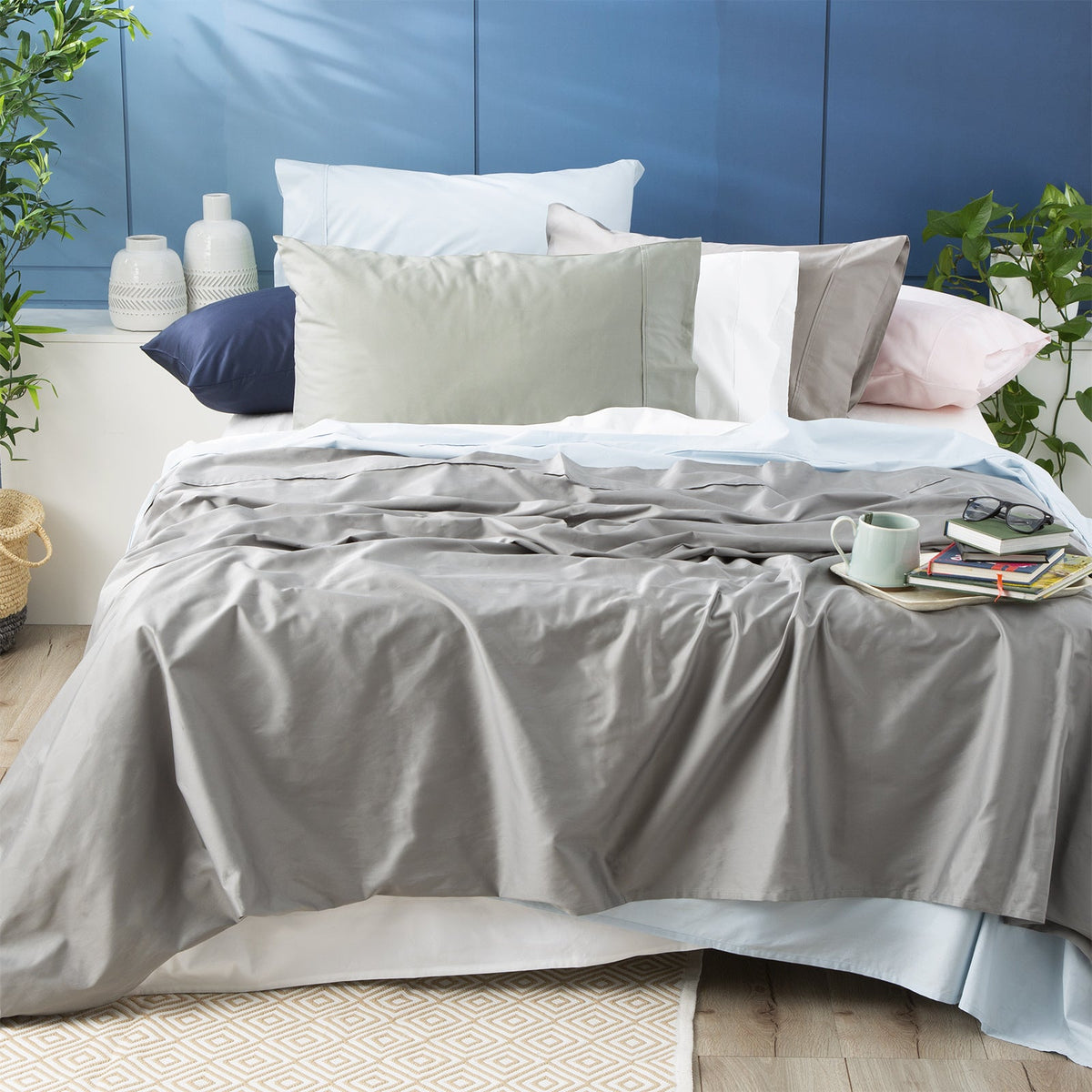 Park Avenue Mega Bed Sheet/Pillowcases 500TC Bamboo Cotton Bedding Pewter Set — Queen