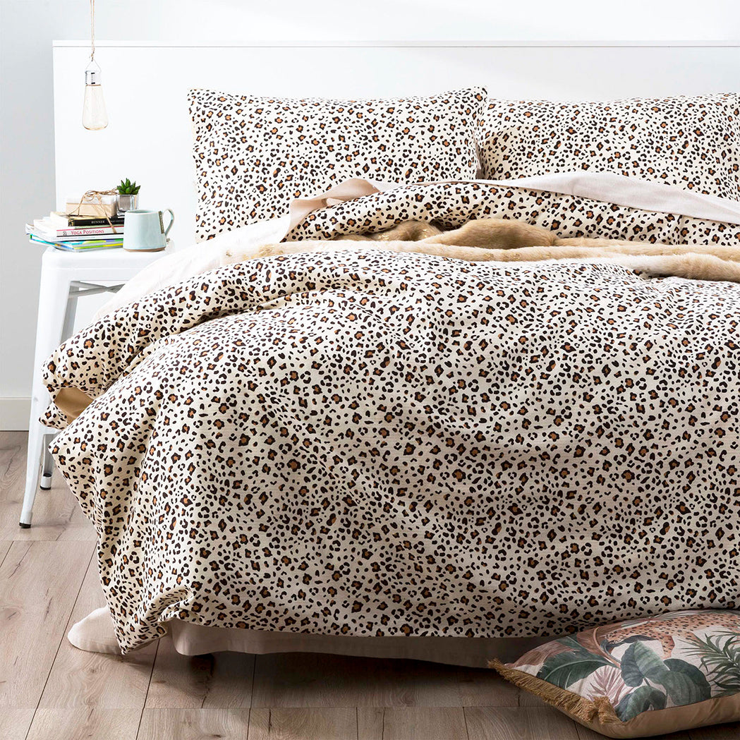 Park Avenue Cotton Flannelette Quilt Cover Set Snow Leopard