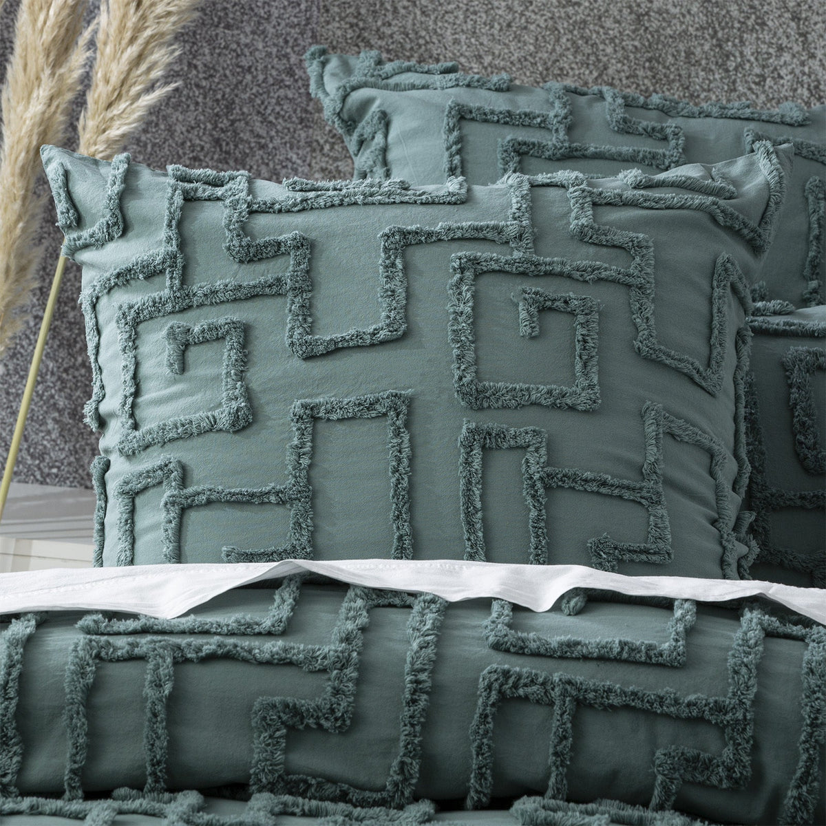 Renee Taylor Riley 65cm Pillowcase VT Washed Cotton Chenille Tufted Euro Mineral — image 3