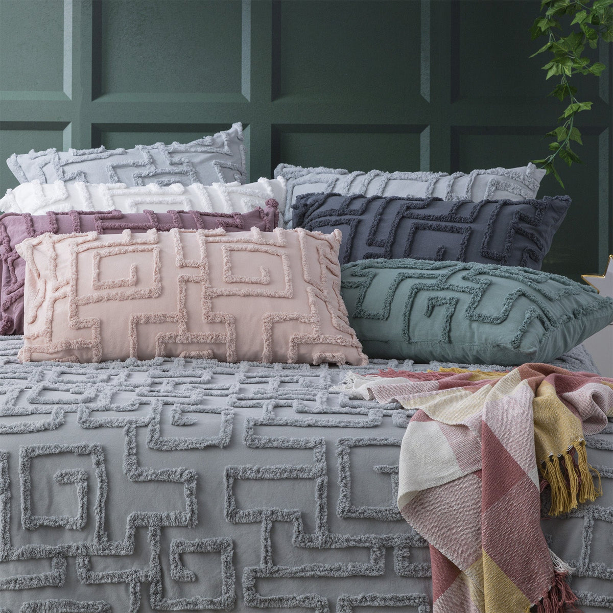 Renee Taylor Riley 65cm Pillowcase VT Washed Cotton Chenille Tufted Euro Mineral — image 4
