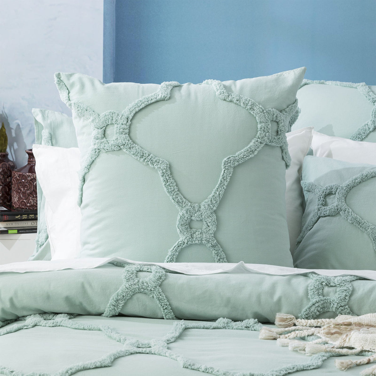 Renee Taylor Moroccan Queen Quilt Cover Cotton Chenille VT Washed Tufted Sage — image 3