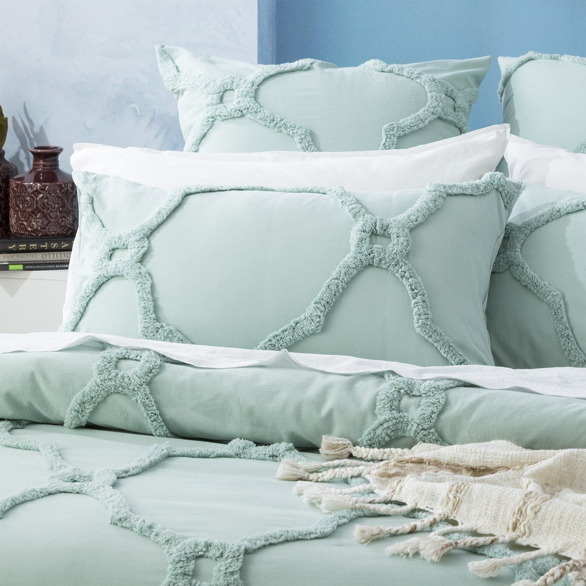 Renee Taylor Moroccan Queen Quilt Cover Cotton Chenille VT Washed Tufted Sage — image 2