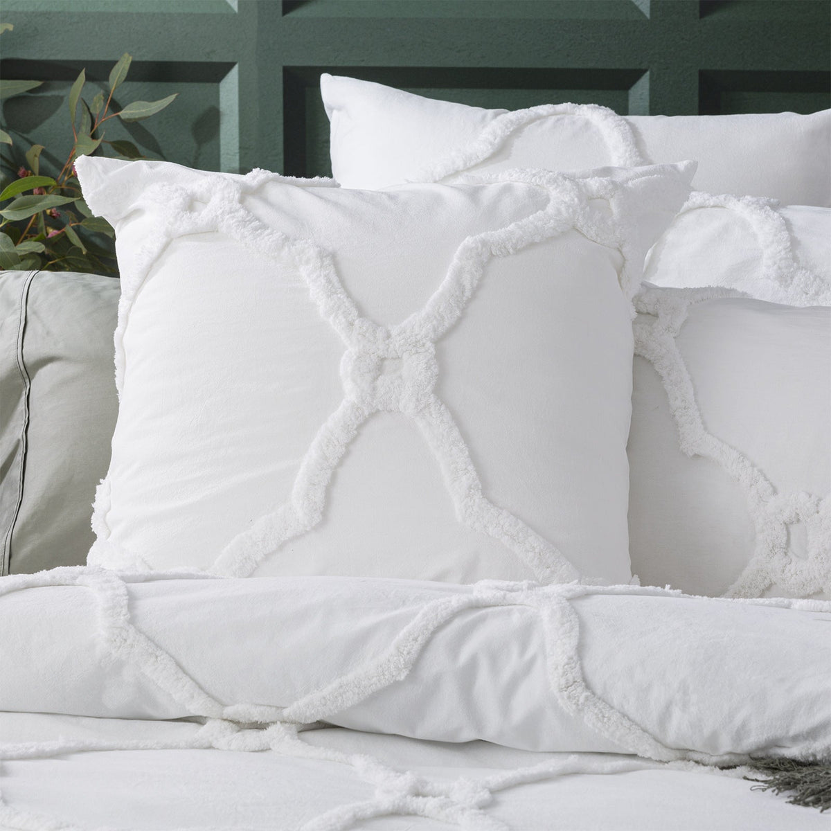 Renee Taylor Moroccan Pillowcase Chenille VT Washed Tufted European Cotton White — image 3