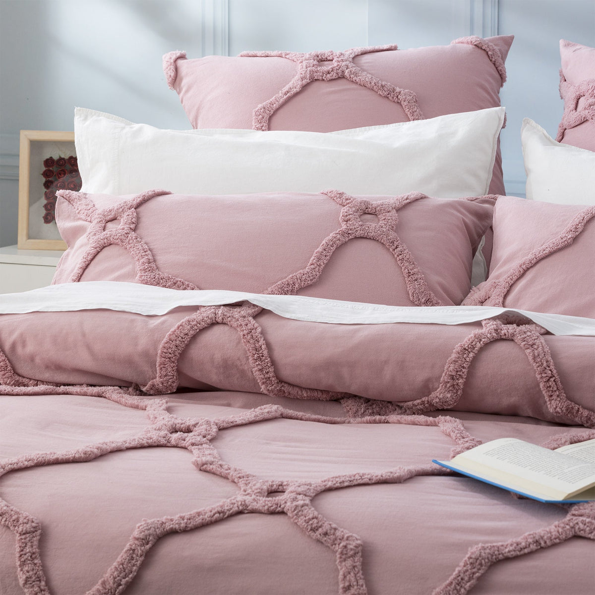 Renee Taylor Moroccan 65cm Pillowcase Chenille Tufted European Cotton Blush — image 2