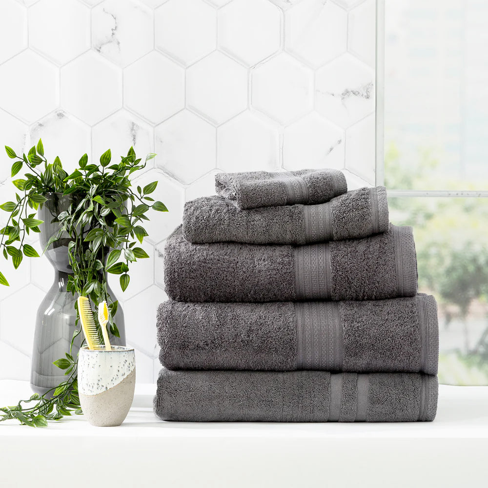 Renee Taylor Stella Bath Towel/Mat Set Soft Bamboo Cotton 650 GSM (5 Pieces) — Charcoal