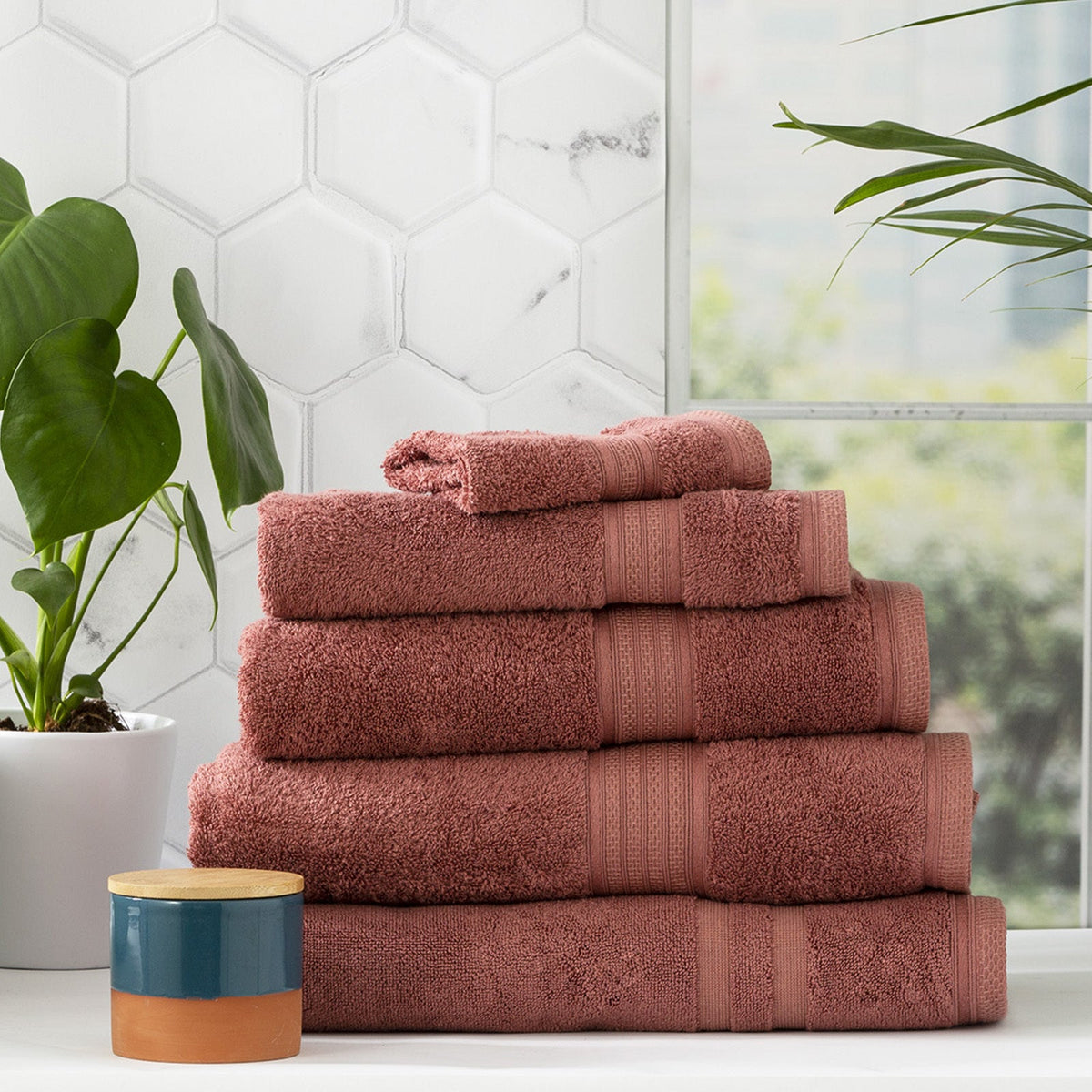 Renee Taylor Stella Hand/Bath Towel/Mat Set Soft Bamboo Cotton 650 GSM Brick (5 Pieces)