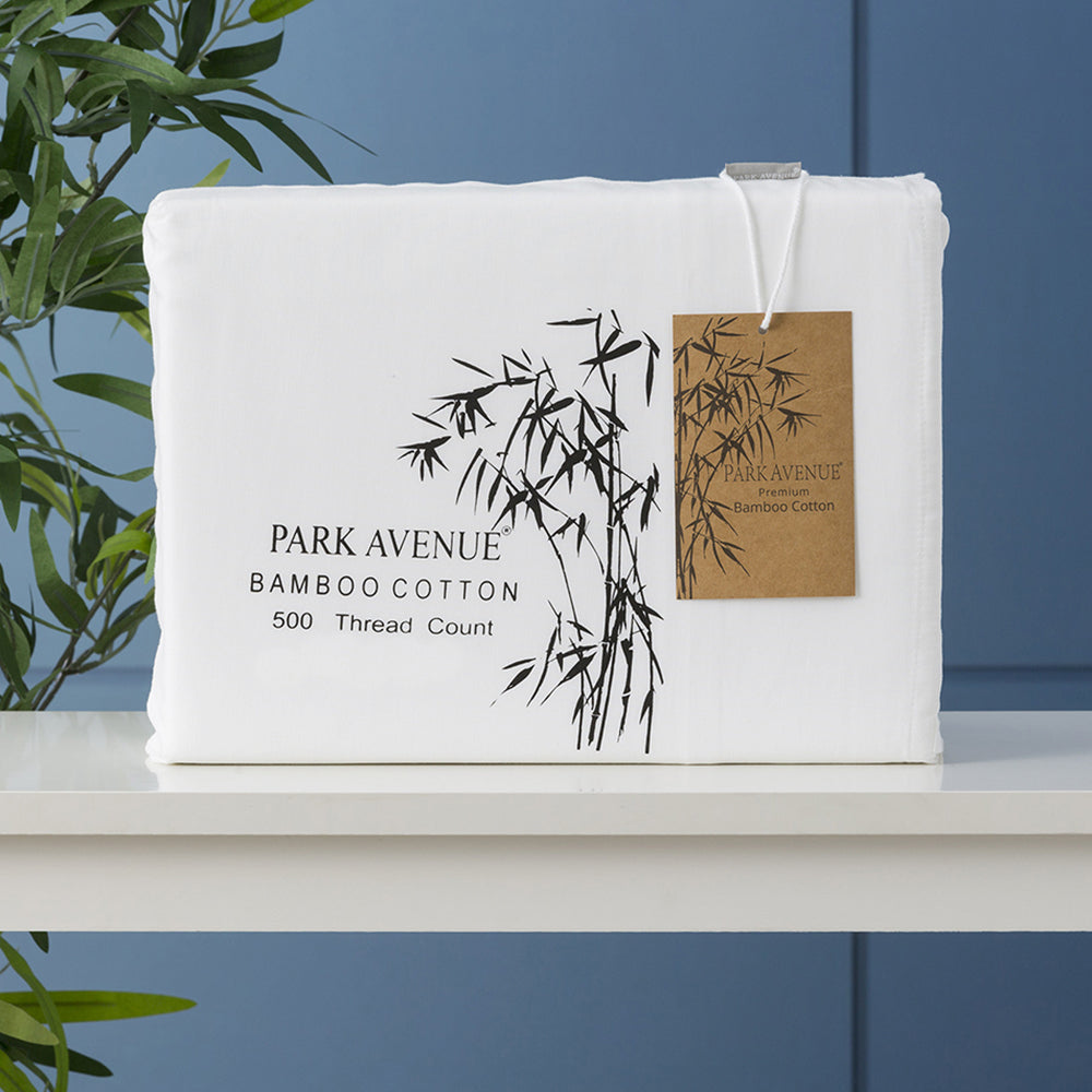 Park Avenue Split King Fitted Sheet Set/Pillowcases 500TC Bamboo Cotton White — image 2
