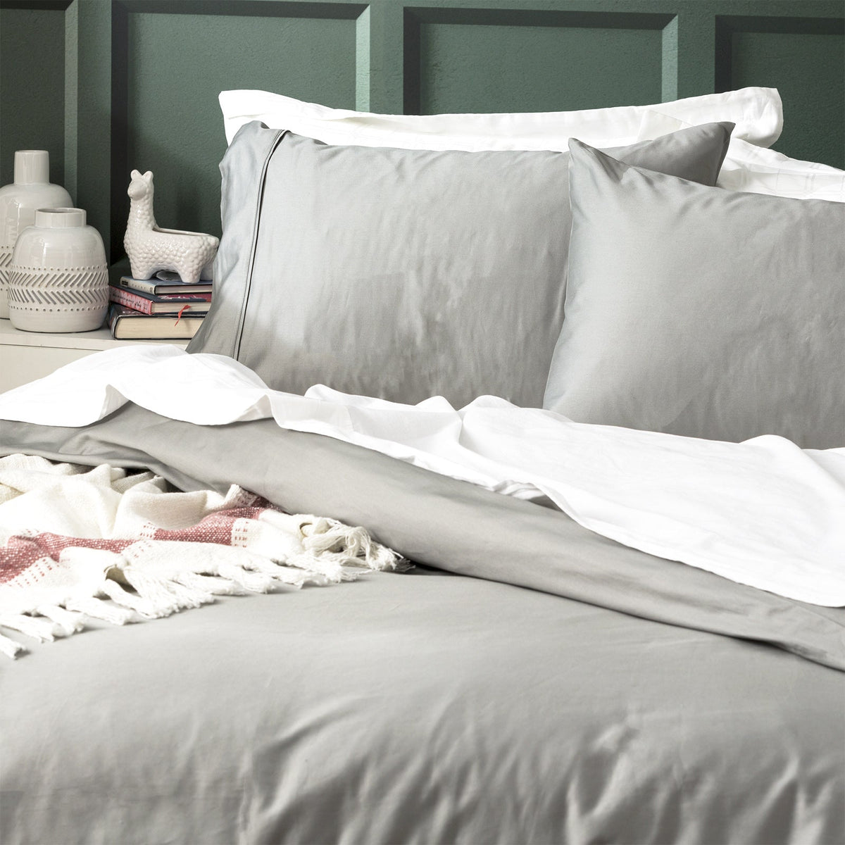 Park Avenue 500TC Queen Bed Home Quilt Cover Set Natural Bamboo Cotton Charcoal — image 2