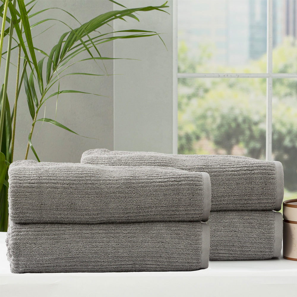 Renee Taylor Cobblestone Bath Sheet Cotton Ribbed Towel 650 GSM Platinum (4 Pieces)