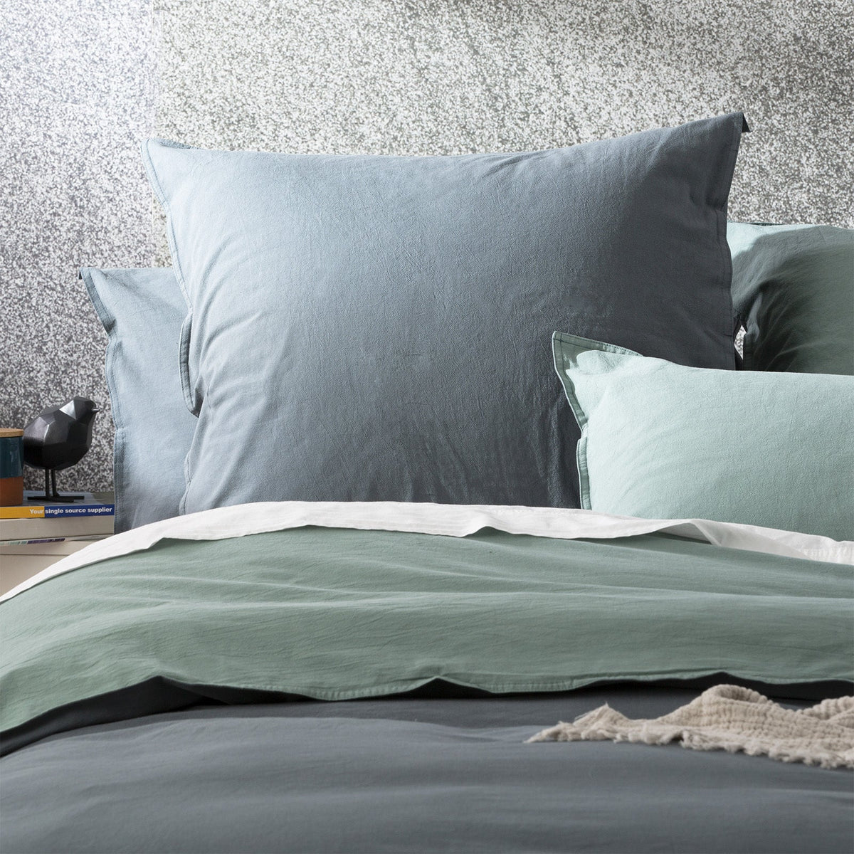 Renee Taylor Essentials King Bed Quilt Cover VT Stone Washed Reversible Mineral — image 3