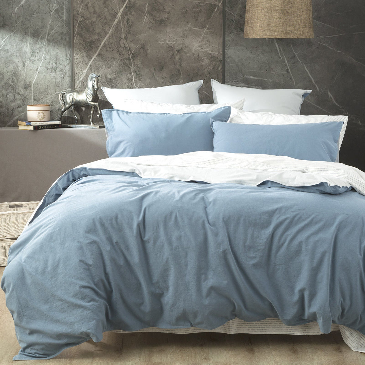 Renee Taylor Essentials 65cm European Pillowcase VT Washed Reversible — Stone Blue
