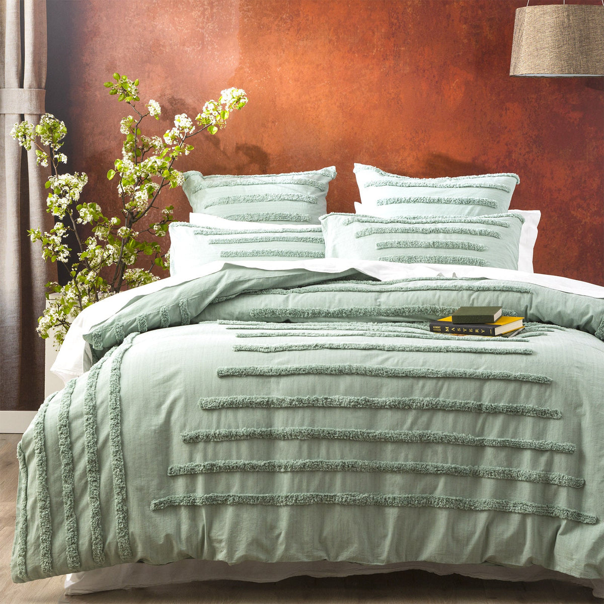 Renee Taylor Classic 65cm Pillowcase Cotton Vintage Washed Tufted European — Sage