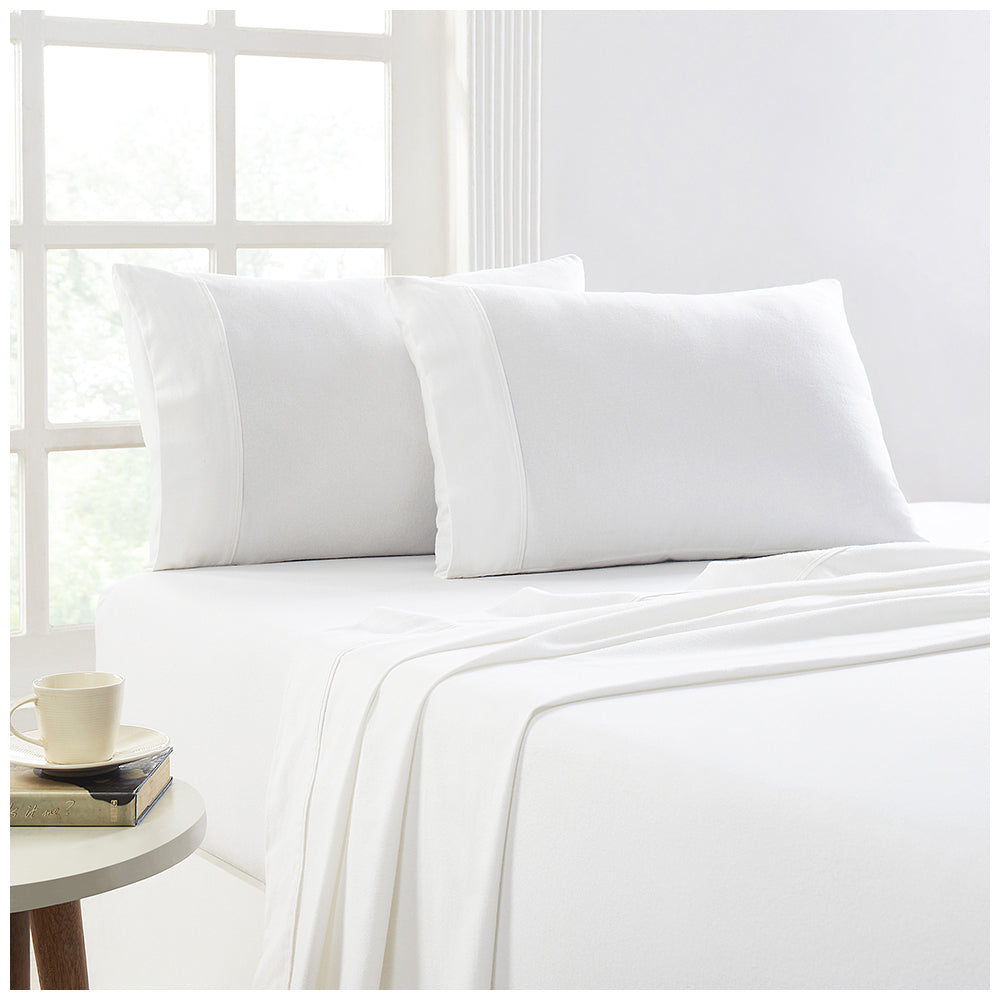 Park Avenue Bed Flannelette Fitted Sheet Set 175GSM Egyptian Cotton Snowy — Double