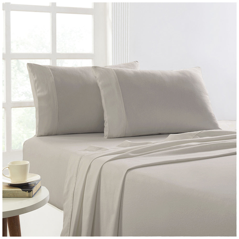 Park Avenue Queen Bed Flannelette Fitted Sheet Set 175GSM Egyptian Cotton Sand