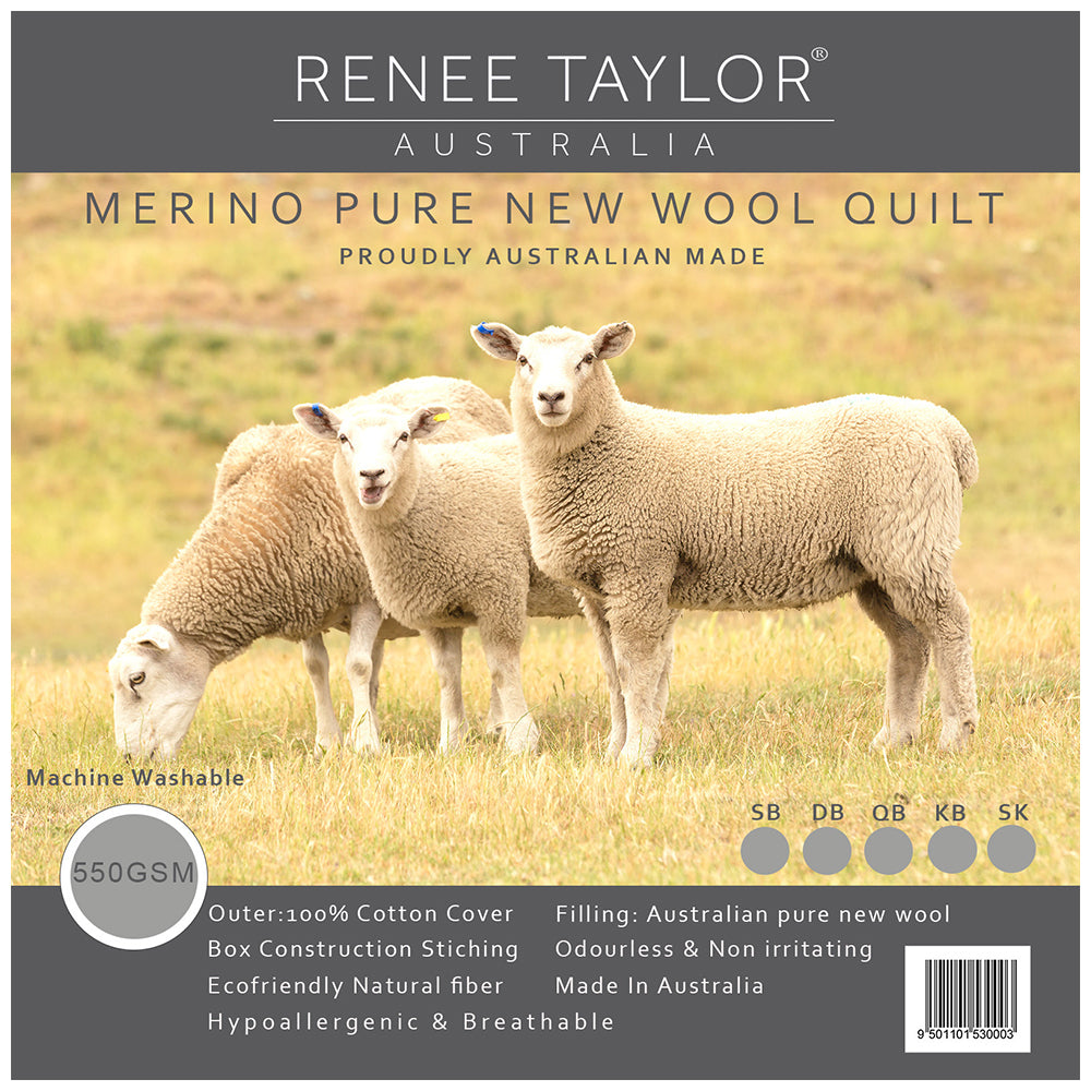 Renee Taylor Double Bed Australian Pure Merino Wool Quilt 550GSM Home Bedding — image 2