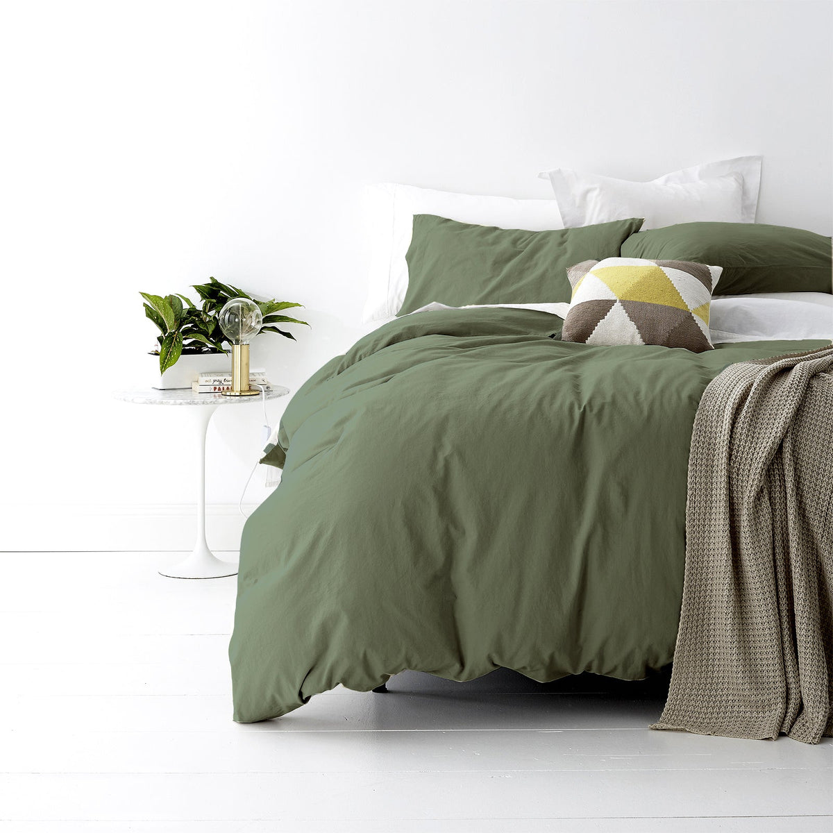 Park Avenue Bed Cotton European Vintage Washed Quilt Cover/Pillowcases Fern — King