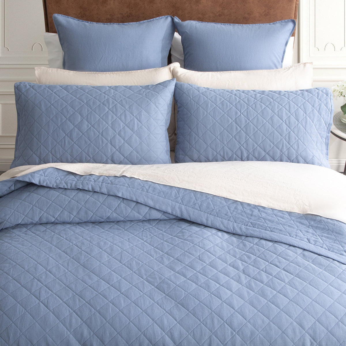 Renee Taylor Cavallo Queen/King French Linen Quilted Coverlet/Pillow Sham Denim — image 2