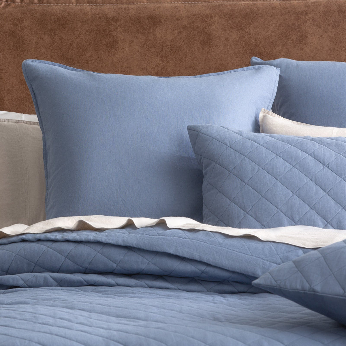 Renee Taylor Cavallo Queen/King French Linen Quilted Coverlet/Pillow Sham Denim — image 3