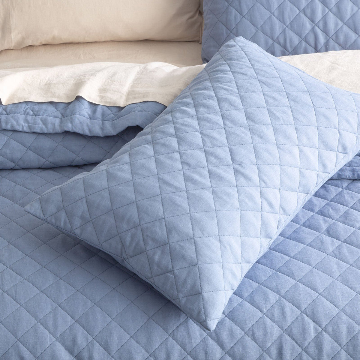 Renee Taylor Cavallo Queen/King French Linen Quilted Coverlet/Pillow Sham Denim — image 4