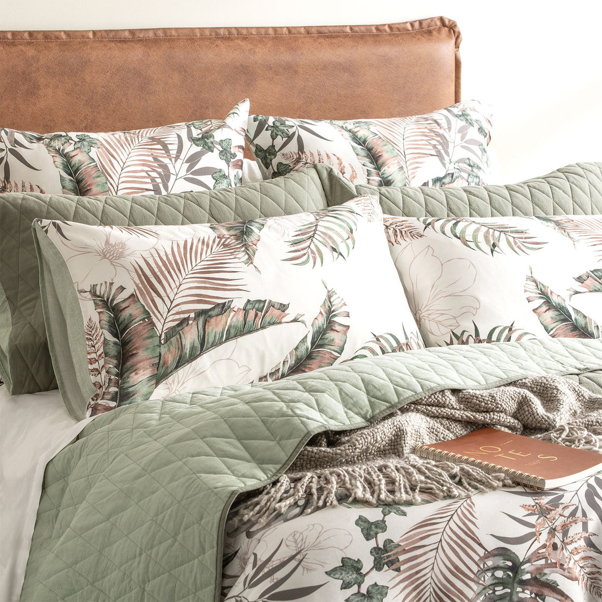 Renee Taylor 300TC Cotton 65x65cm Reversible European Pillowcase Palm Cove Pearl — image 2