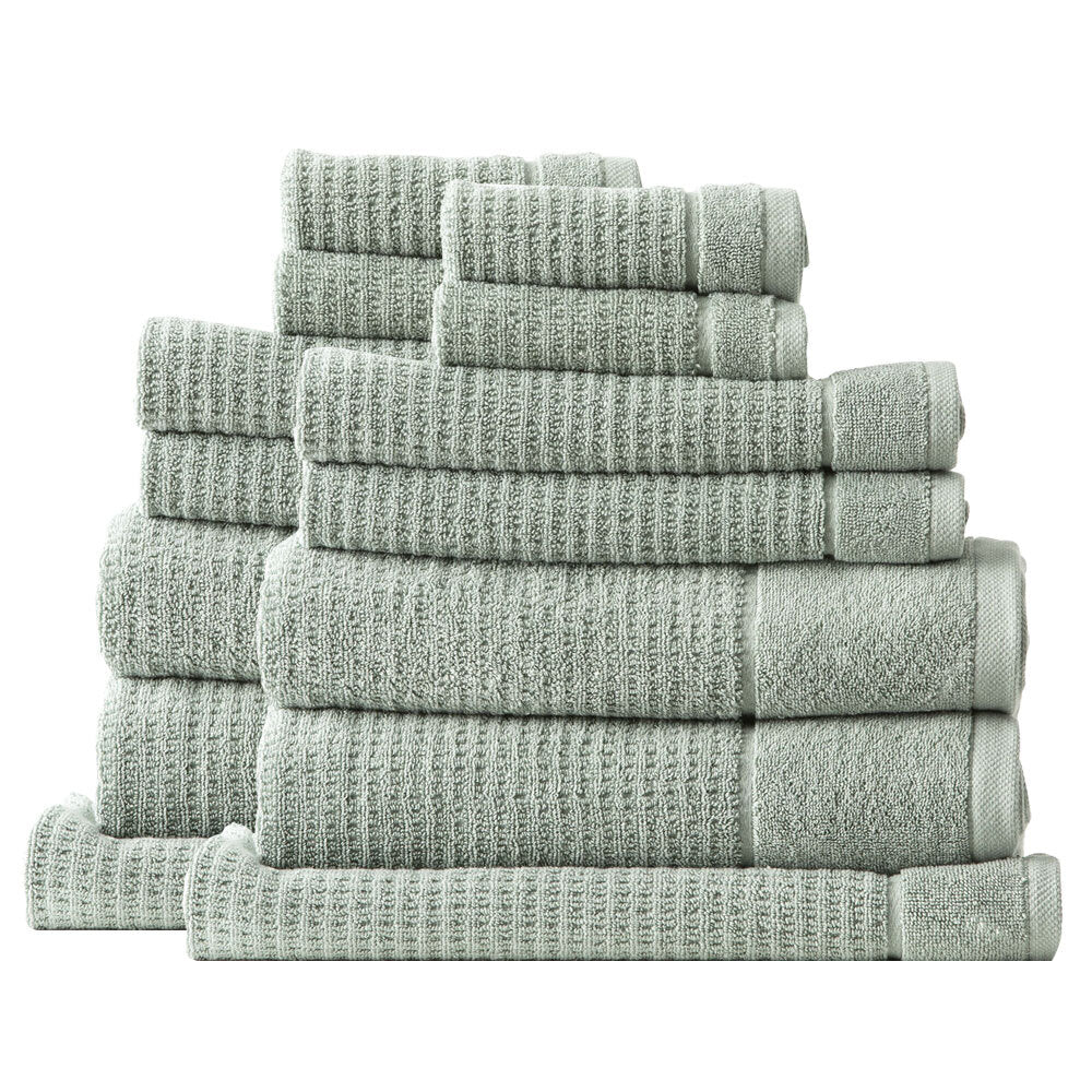Renee Taylor Cambridge 650GSM Textured Bath/Hand/Face Towel Mat Eucalyptus (14 Pieces)