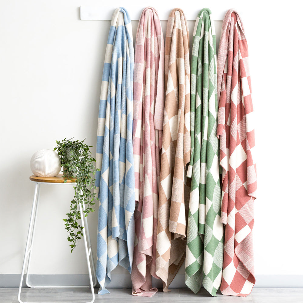 Renee Taylor Newport Checkered Cotton 130x170cm Knitted Throw Blanket — image 3