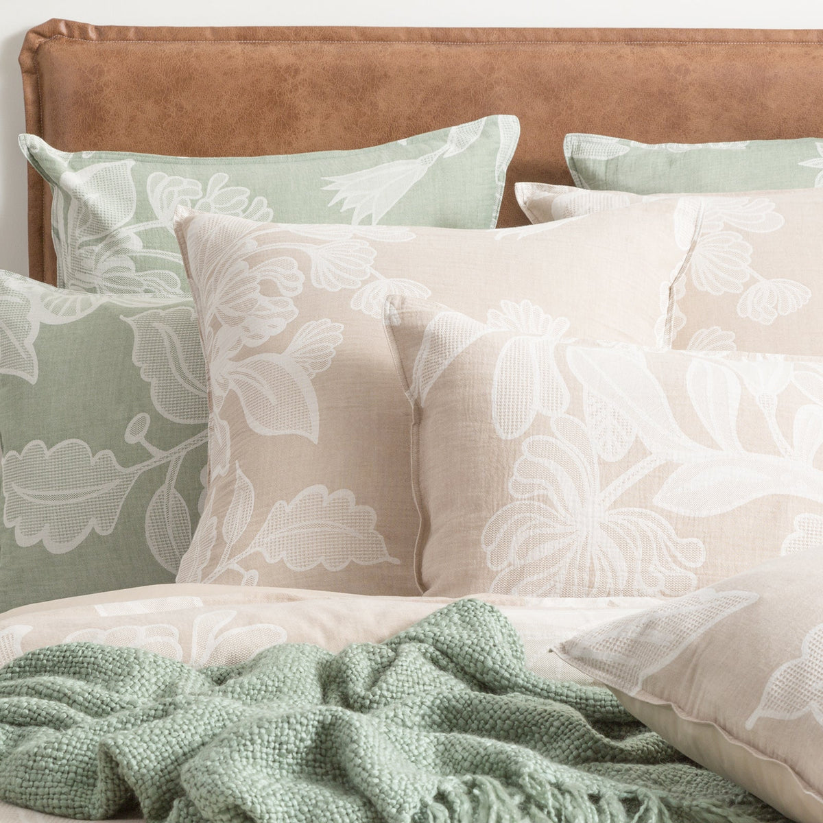 Renee Taylor Bentley Cotton Jacquard European Pillowcase 65cm Pillow Cover Nude