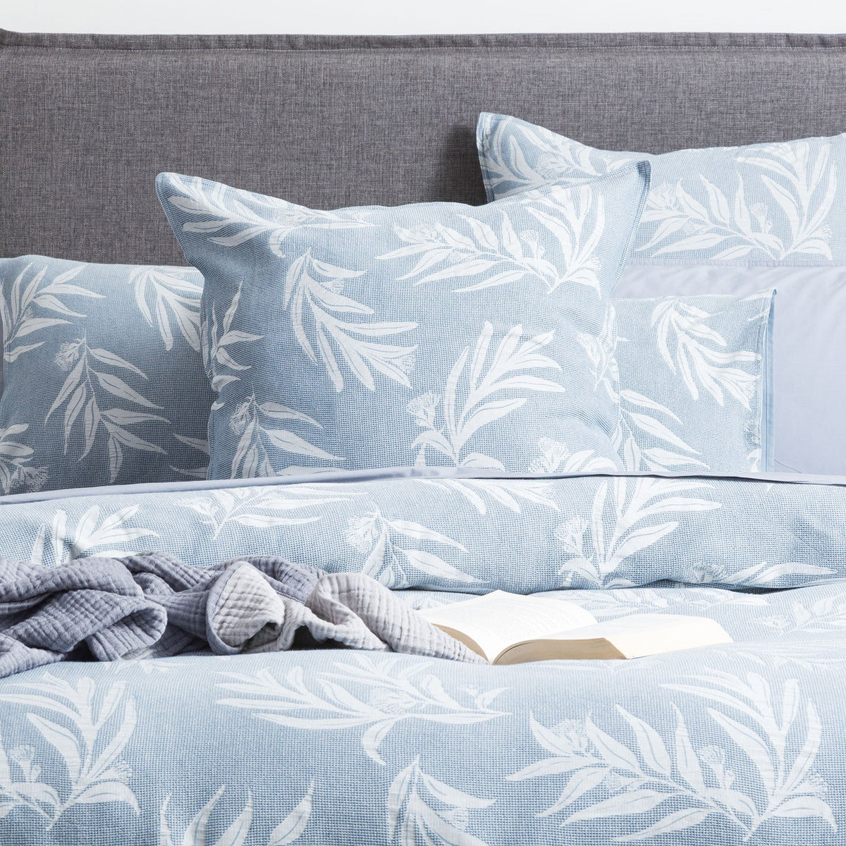 Renee Taylor Native French Blue European Pillowcase 65x65cm Cotton Jacquard
