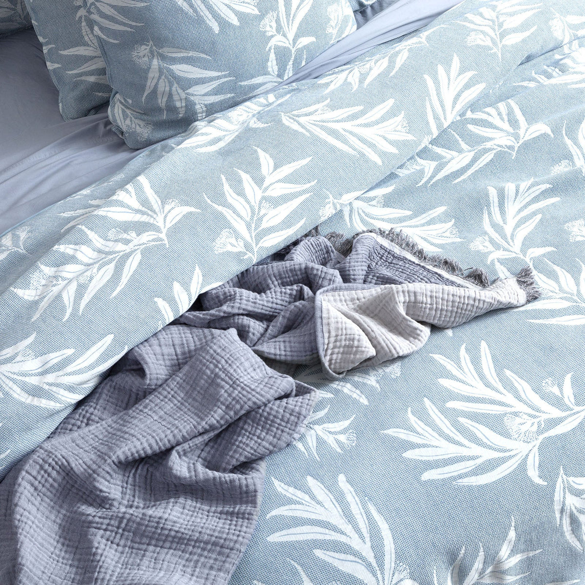 Renee Taylor Native French Blue European Pillowcase 65x65cm Cotton Jacquard — image 2