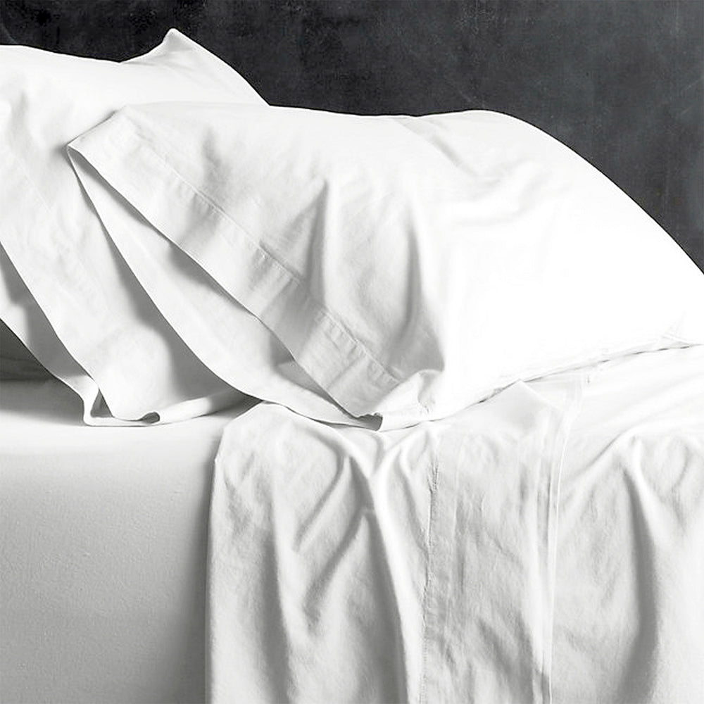 Park Avenue European Double Cotton Fitted/Flat Sheet Set VNT Washed White (2 Pack)