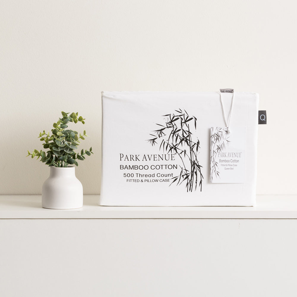 Park Avenue Single 500TC Bamboo Cotton Sheet w/ Pillowcase Set Bedding White — image 4