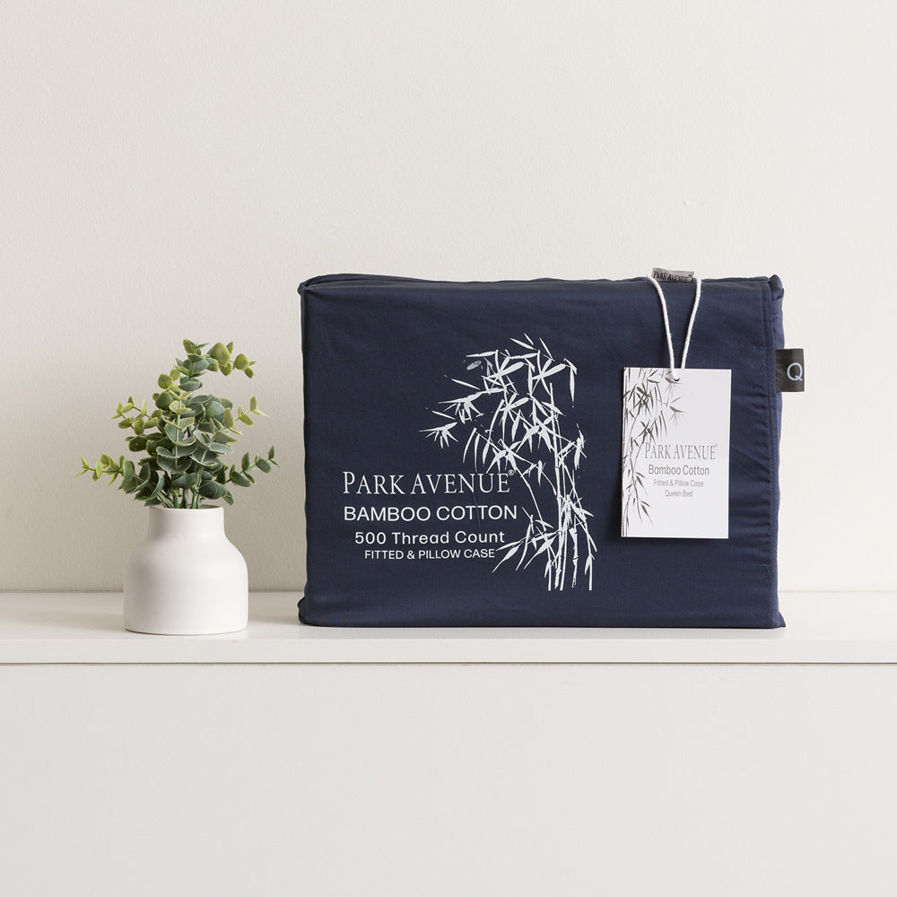 Park Avenue Queen 500TC Bamboo Cotton Sheet w/ 2x Pillowcases Set Bedding Indigo — image 4