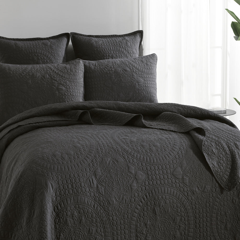 Renee Taylor Asher Jacquard Queen/King Coverlet w/ Pillowcases Bedding Set Grey