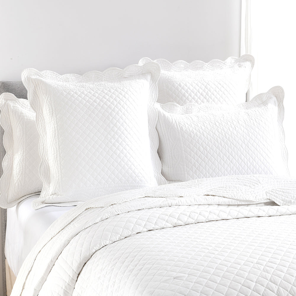 Renee Taylor Scallop Jacquard 65x65cm Euro Pillowcase Rectangle Cover Pearl
