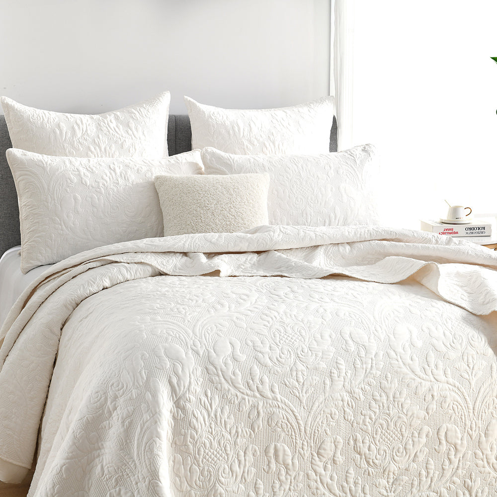 Renee Taylor Berlin Jacquard Single/Double Coverlet w/ 2x Pillowcases Set Stone