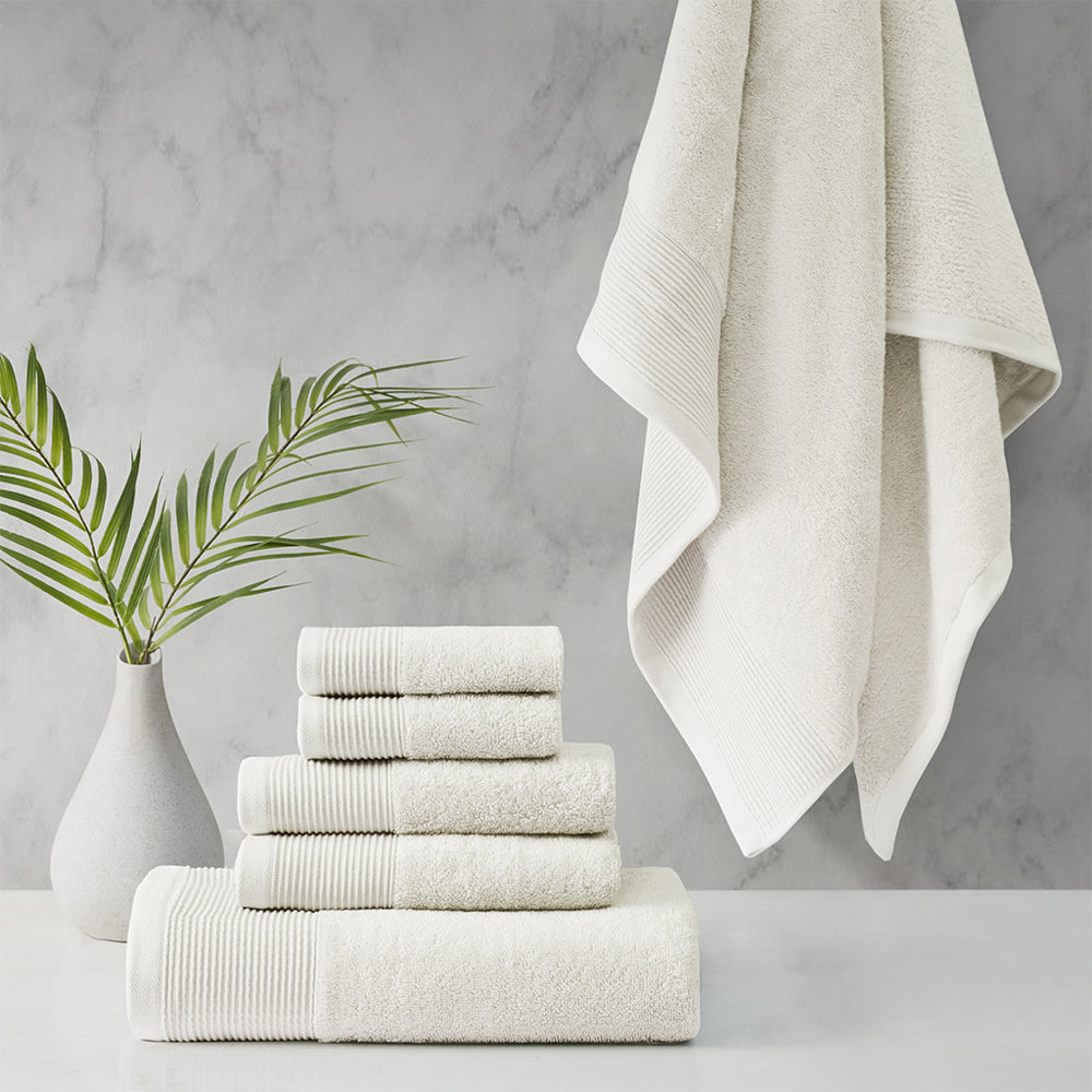 Cloud Linen Retreat Cotton Tencel Antimicrobial Bath Towel Set Ivory (6 Pieces) — image 2
