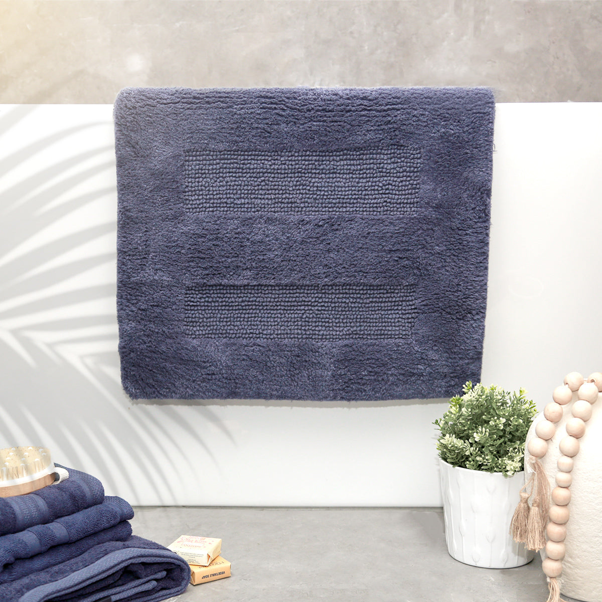Renee Taylor Retreat 80cm Cotton Bathroom/Toilet Floor Mat/Rug Reversible Blue — image 3