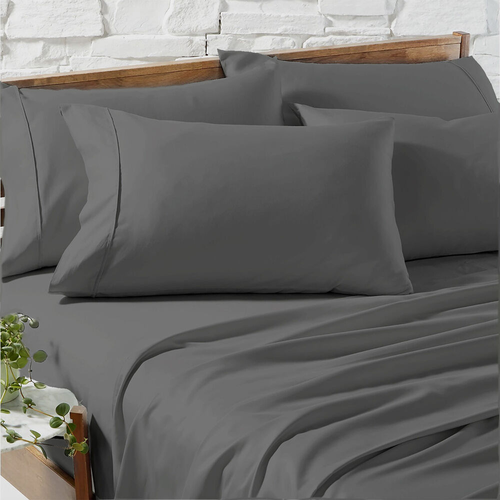 Renee Taylor Deep Queen Egyptian Cotton Bedding Sheet/Pillowcase Set Charcoal