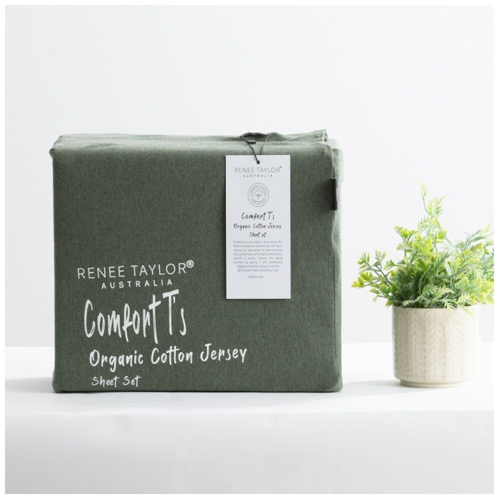 Renee Taylor Comfort T’s Organic Cotton Jersey Sheet Set Olive — image 5