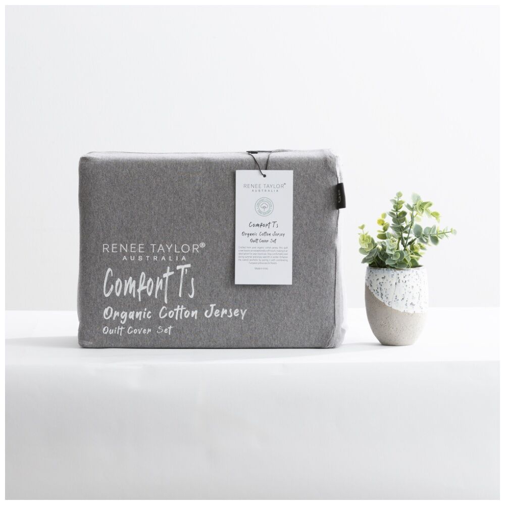 Renee Taylor Comfort T’s Organic Cotton Quilt Cover Set Charcoal — image 6