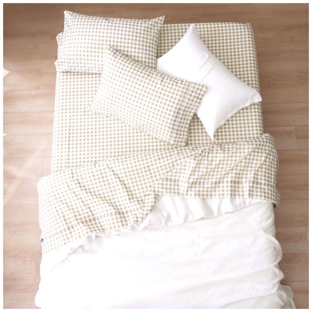 Renee Taylor 250TC Bran Gingham Patterned Cotton Sheet Set Beige