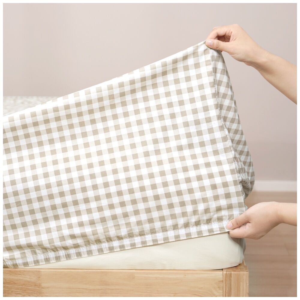 Renee Taylor 250TC Bran Gingham Patterned Cotton Sheet Set Beige — image 4