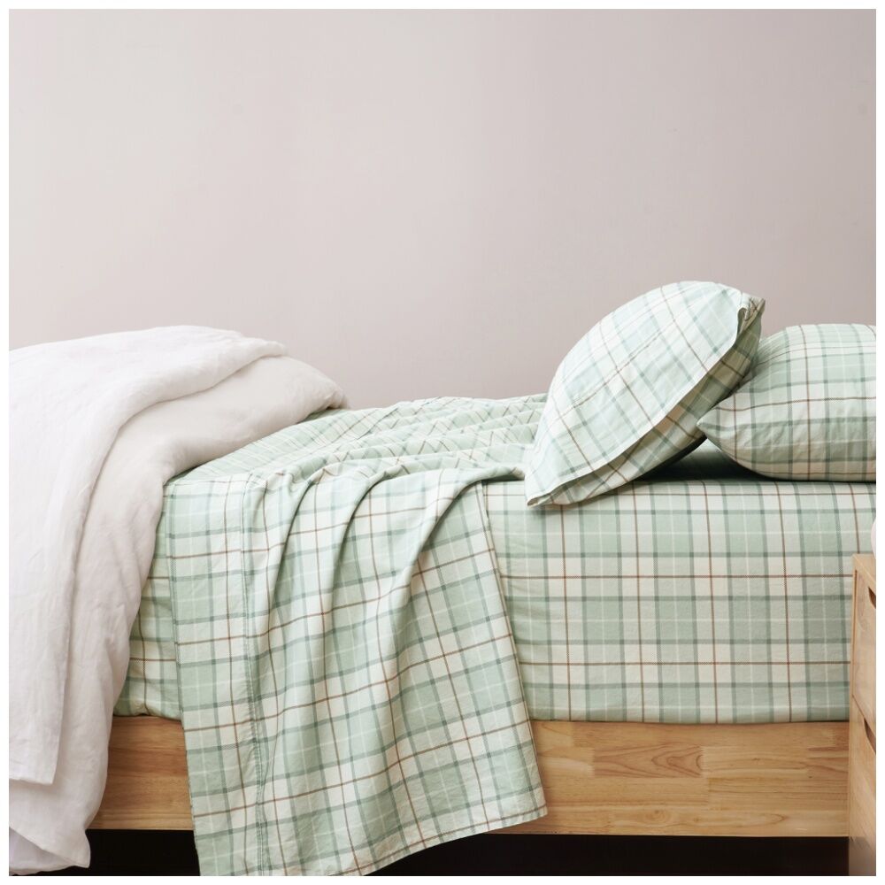 Renee Taylor 250TC Jamie Check Patterned Cotton Sheet Set Green