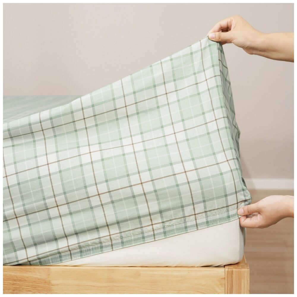 Renee Taylor 250TC Jamie Check Patterned Cotton Sheet Set Green — image 4