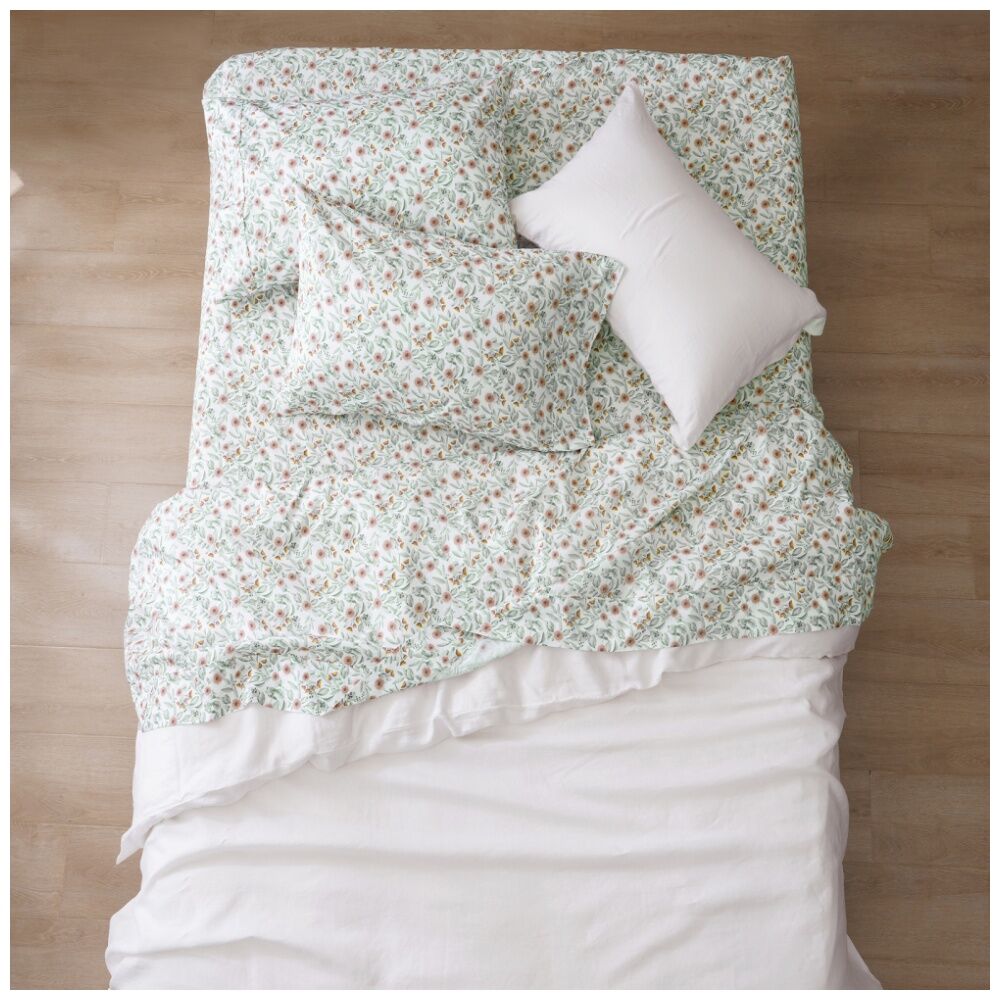 Renee Taylor 250TC Red Gum Patterned Cotton Sheet Set Green Leaves