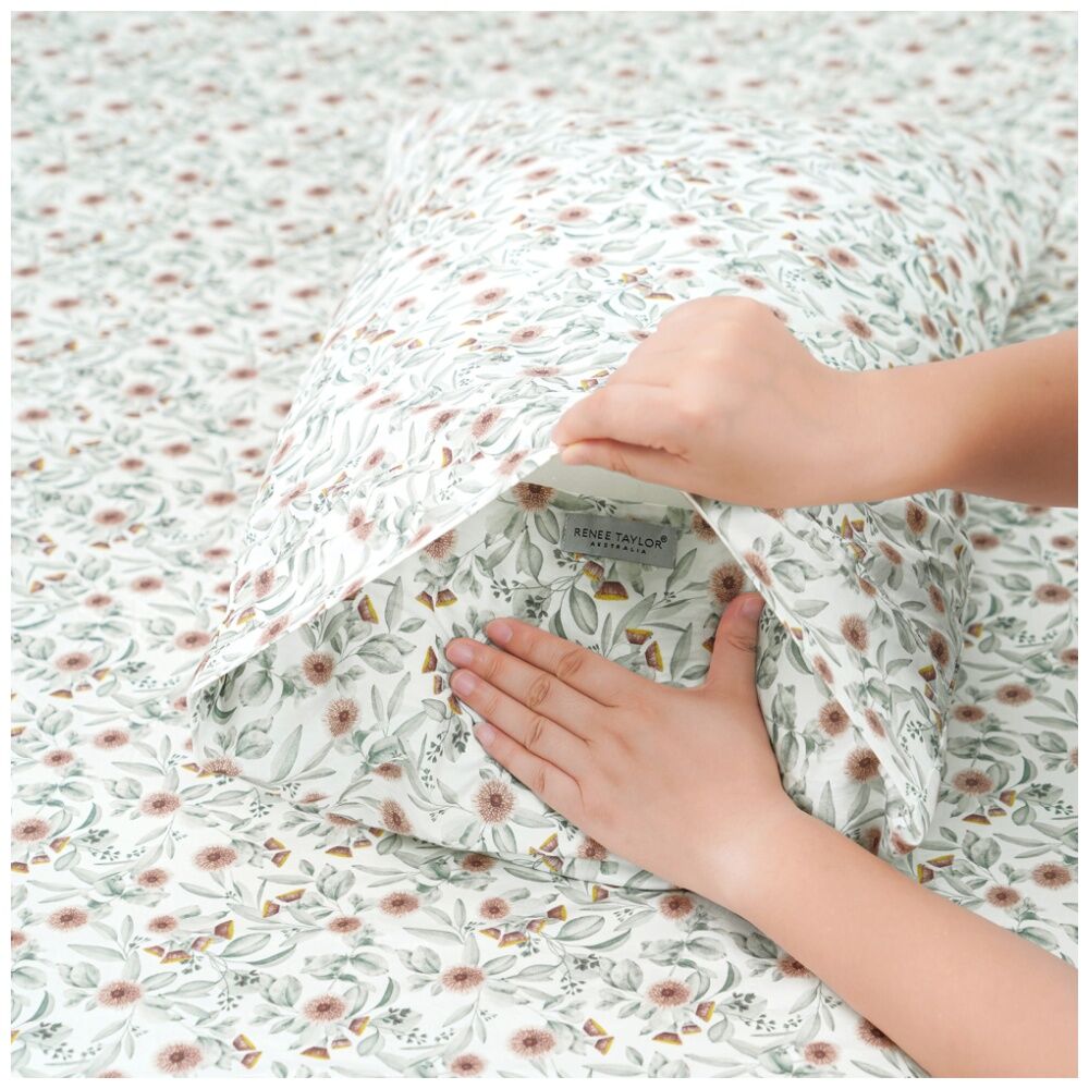 Renee Taylor 250TC Red Gum Patterned Cotton Sheet Set Green Leaves — image 4