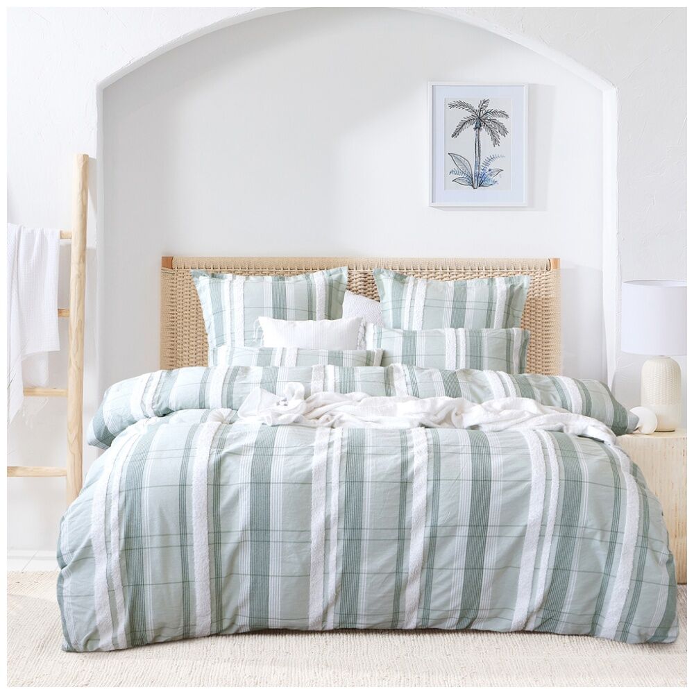 Renee Taylor Syracuse Quilt Duvet Cover Set Sage Green White Stripe