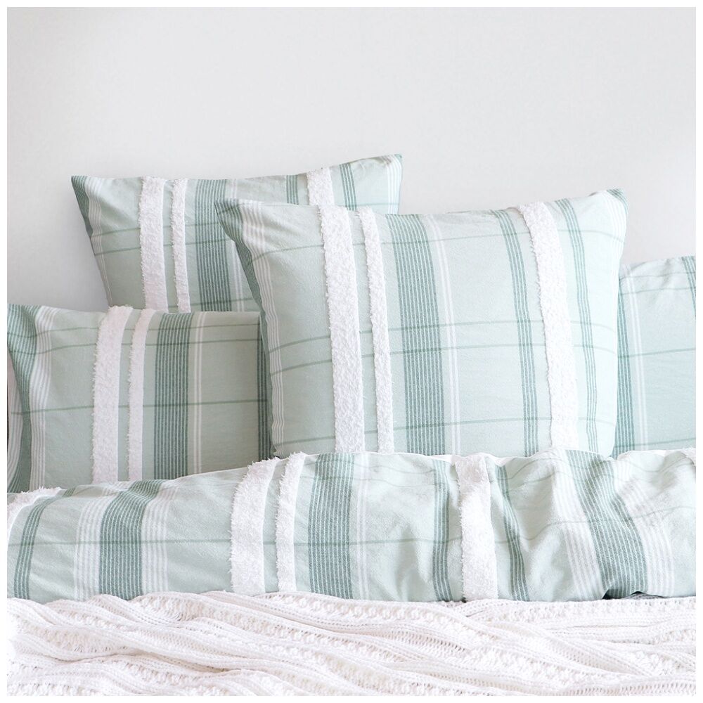 Renee Taylor Syracuse Quilt Duvet Cover Set Sage Green White Stripe — image 3